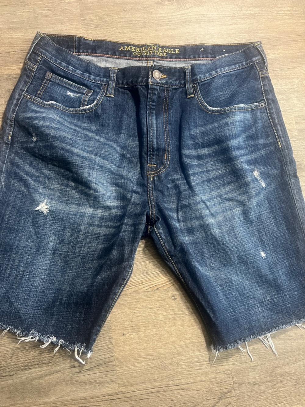 American Eagle Outfitters Men’s Dark Blue Distressed Denim Cutoff Shorts